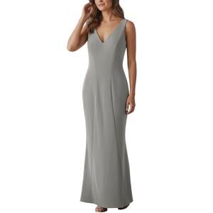 Katie May Dove Gray Mischka Trumpet Cutout Back Maxi Dress